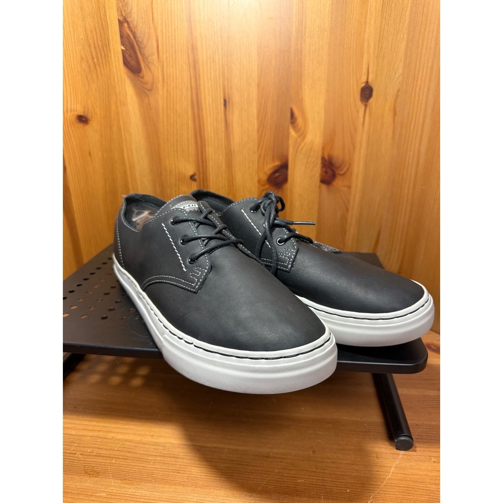 Skechers Mens 62130 Black Leather Lace Up Sneakers Low Top Shoes Size 10.5